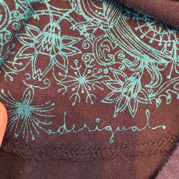 Desigual Navy and Mixed Patterned Long Sleeve Top includes velvet bling daisy - Picture 8 of 13